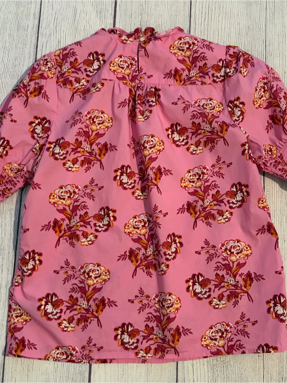 J Crew Pink Floral Puff Sleeve Blouse Size Small
